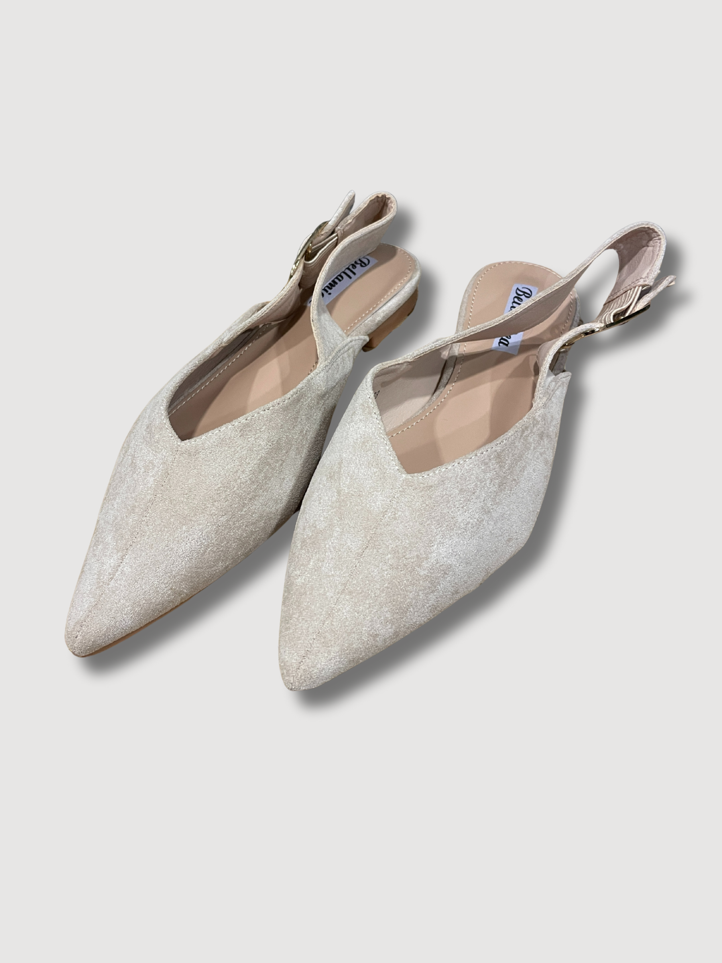 Flat in ecocamoscio a punta con fibbia oro - khaki
