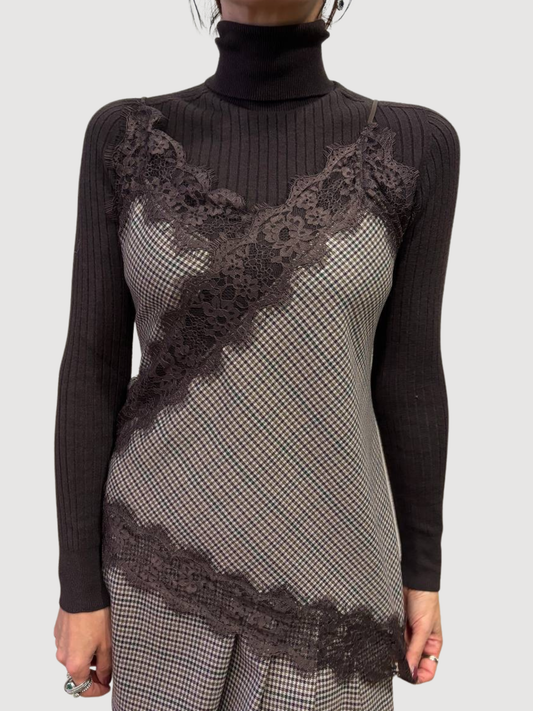 SAIPH - Top check moro asimmetrico con dettaglio pizzo