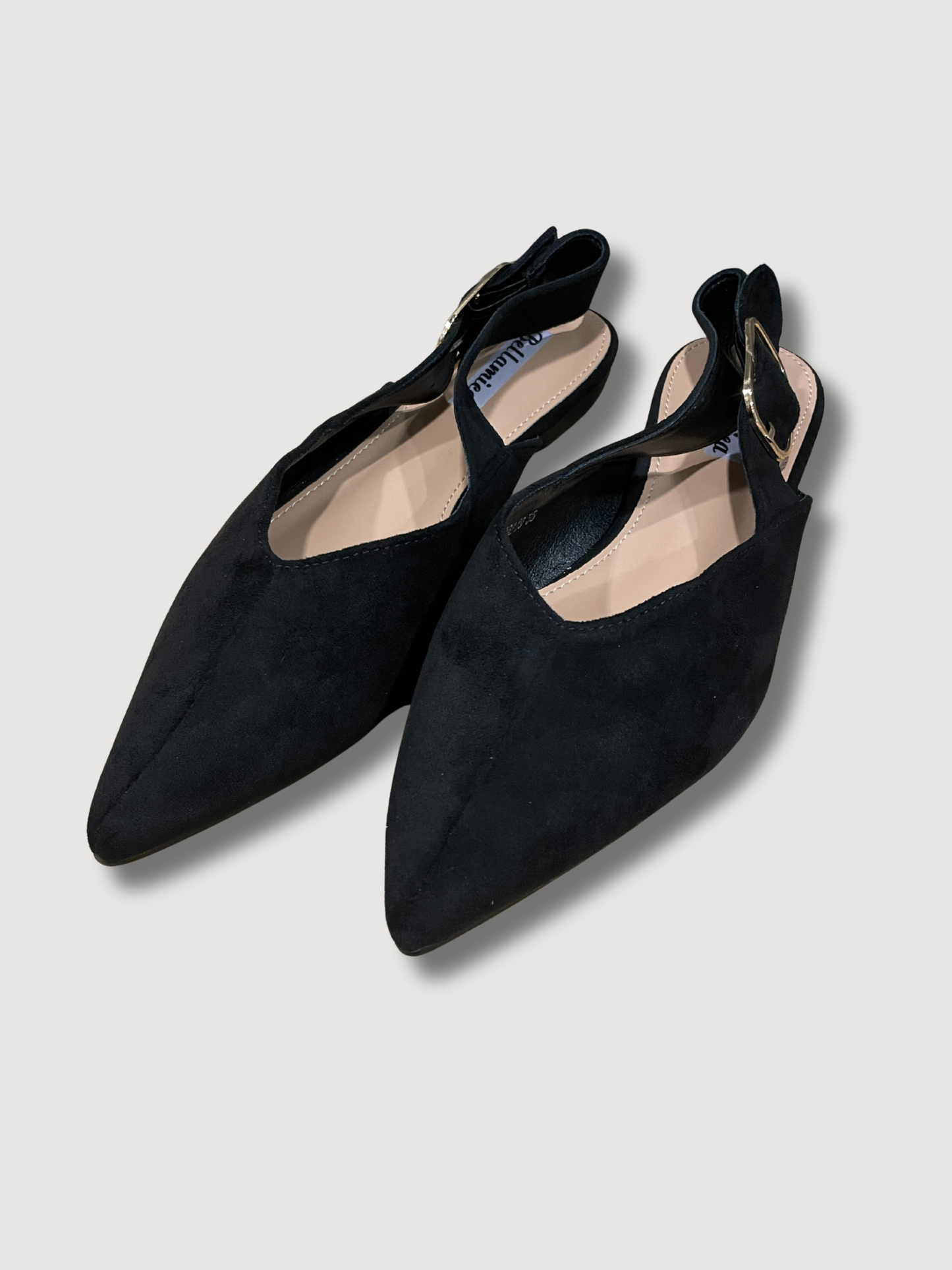 Flat in ecocamoscio a punta con fibbia oro - nero