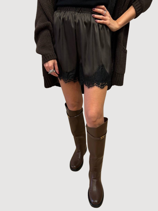 VICOLO - Shorts fondente con pizzo effetto viscosa con elastico
