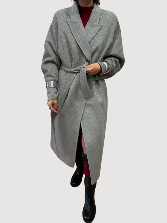 HAVEONE - Cappotto grigio handmade in misto lana con cintura
