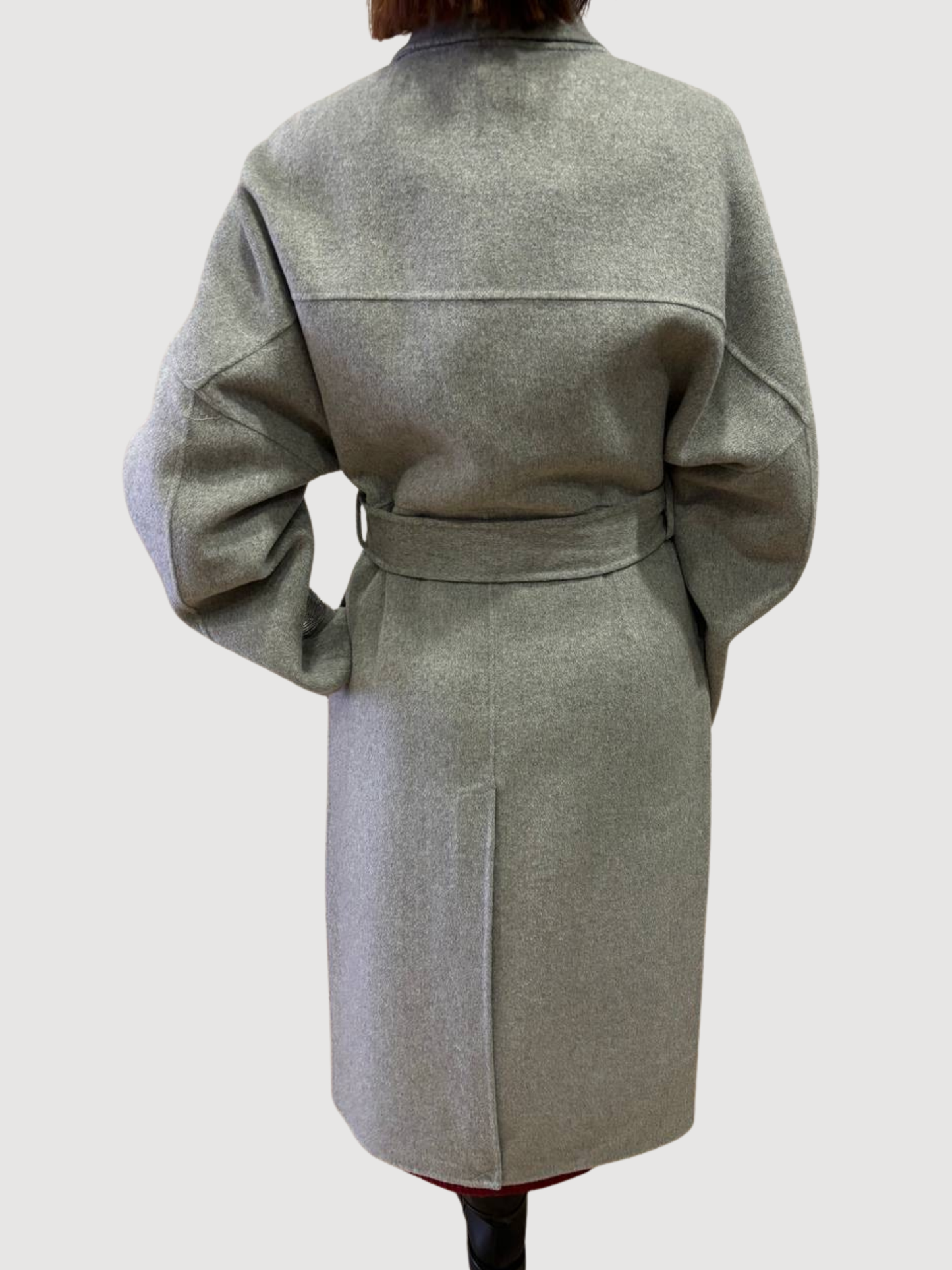 HAVEONE - Cappotto grigio handmade in misto lana con cintura
