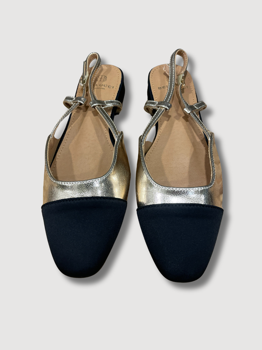 Chanel con punta squadrata bicolor - nero e oro