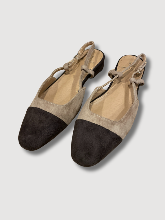 Chanel con punta squadrata bicolor - khaki e moro