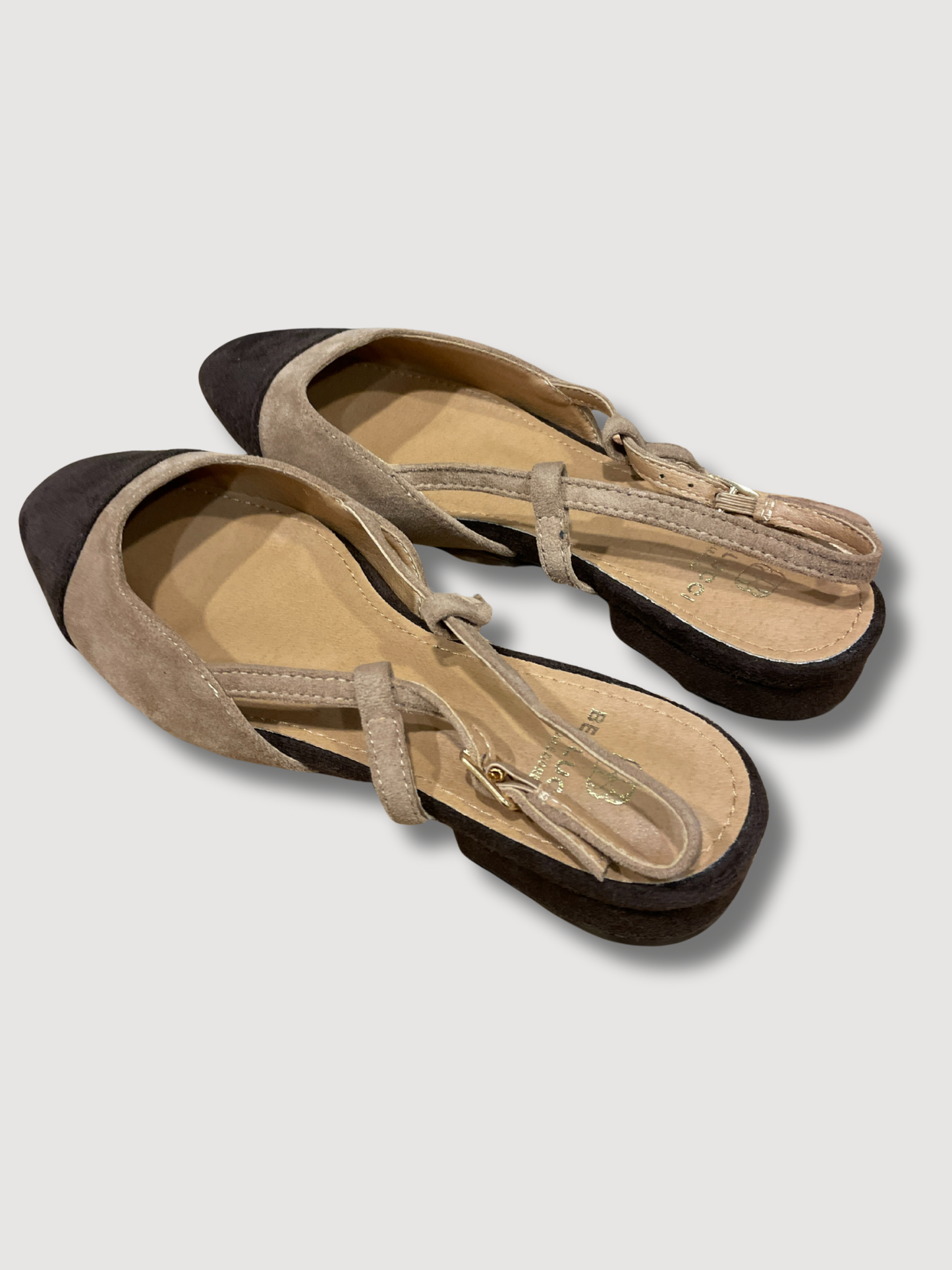 Chanel con punta squadrata bicolor - khaki e moro