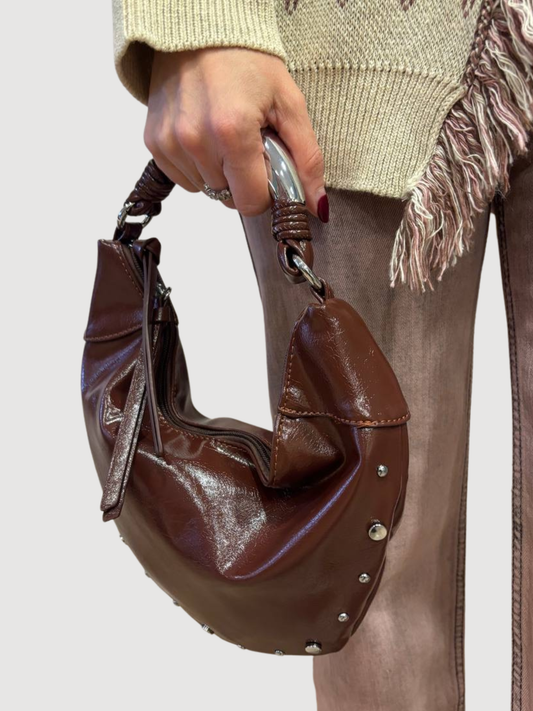 Borsa in ecopelle a mezzaluna fondente