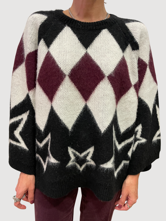 KAOS - Maglioncino a quadri bordeaux e nero con stelle
