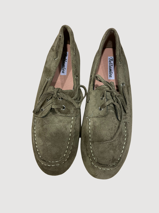 Mocassino in ecocamoscio con laccetti - verde