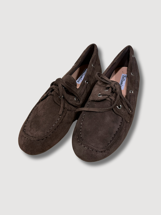 Mocassino in ecocamoscio con laccetti - moro