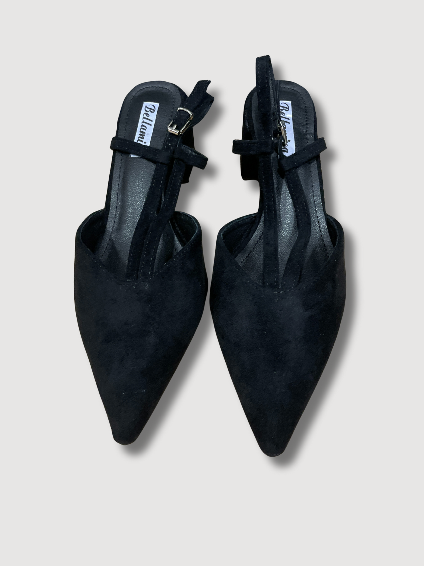 Scarpa in ecocamoscio a punta con tacco quadro - nero