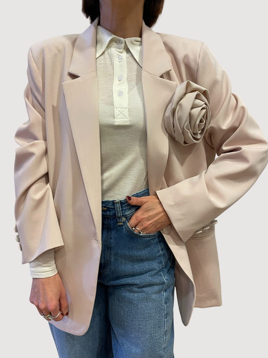 VICOLO - Giacca over a un bottone con spilla a fiore rimovibile rosa soft