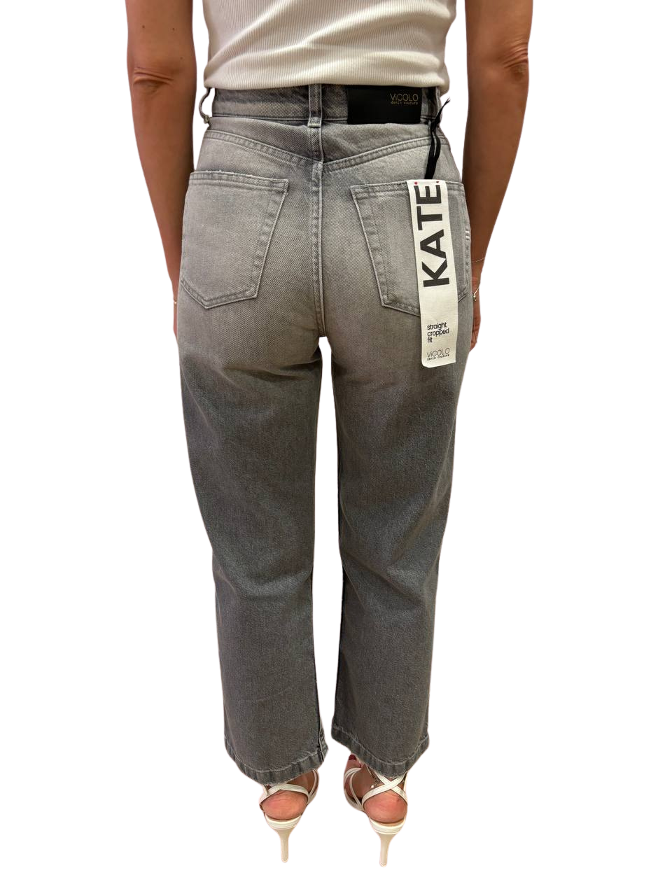 VICOLO - Jeans Kate straight cropped fit grigio sfumato