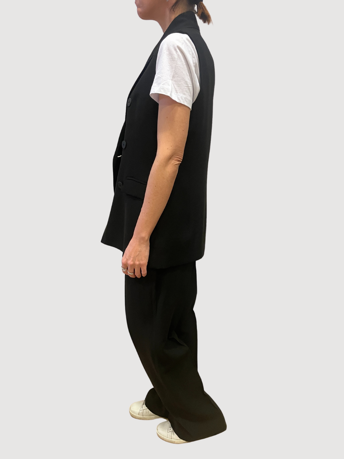 HAVEONE - Gilet lungo nero con chiusura a doppiopetto