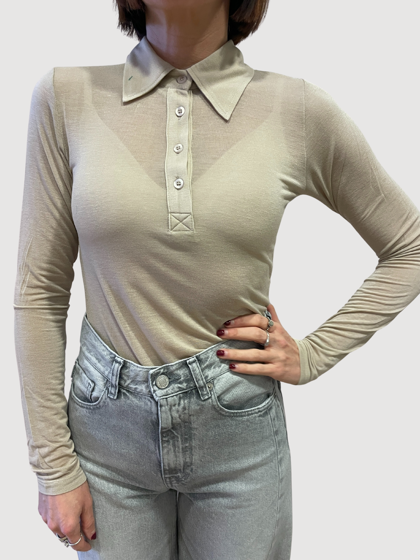 VICOLO - Polo in seta e viscosa con bottoni beige