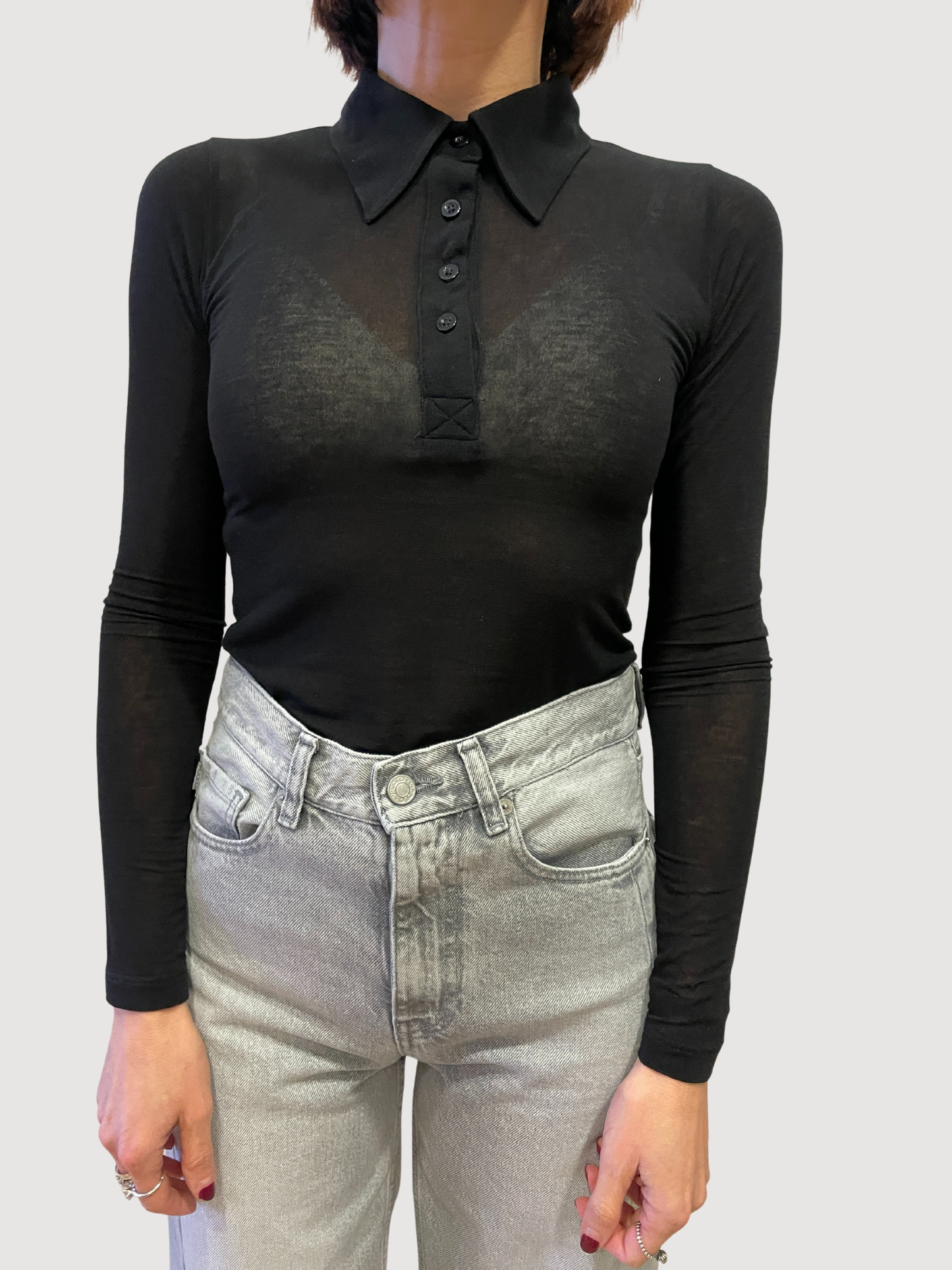 VICOLO - Polo in seta e viscosa con bottoni nero