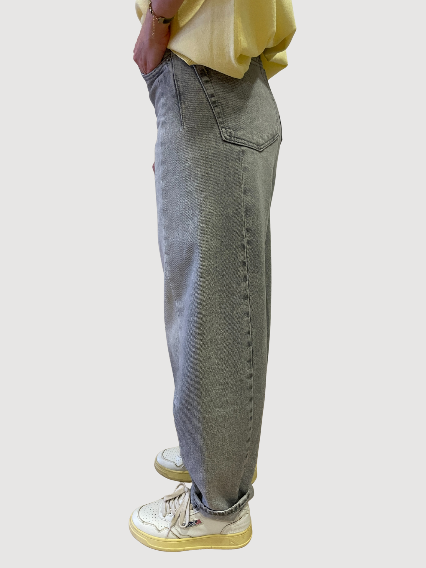 VICOLO - Jeans Chiara grigio a vita alta barrel fit