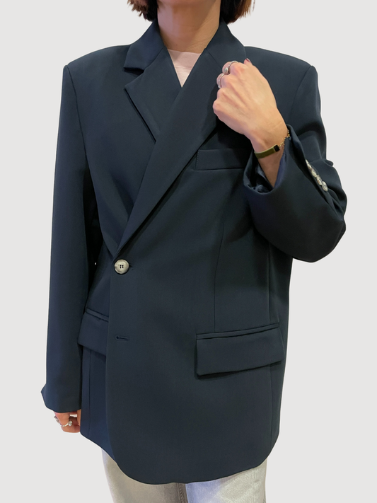 VICOLO - Giacca over a doppiopetto con spacchi blu notte