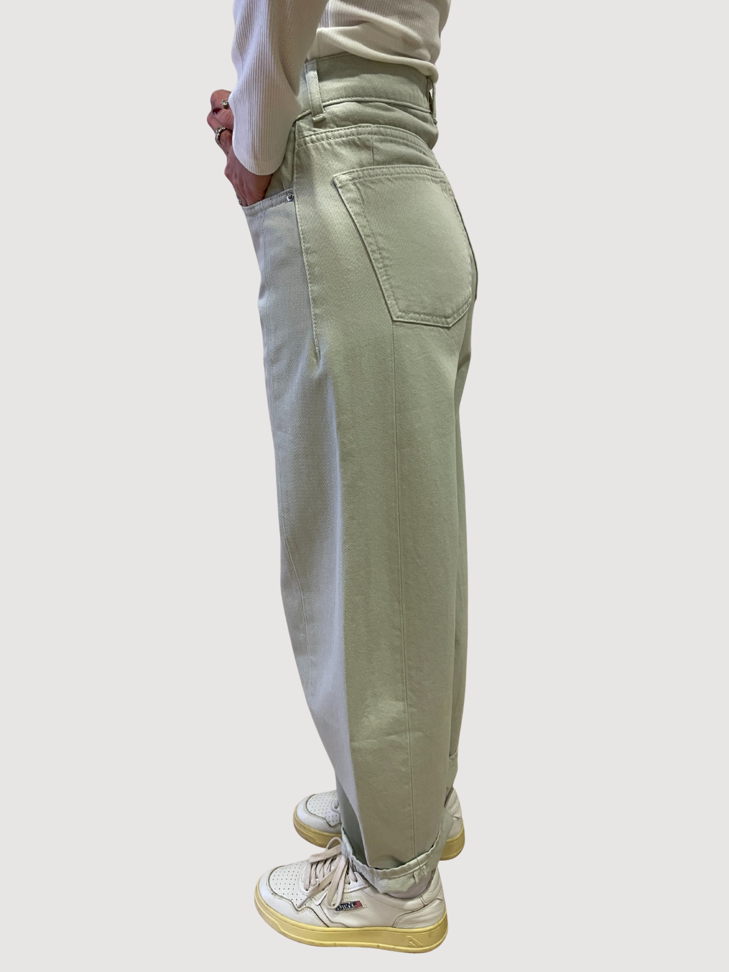 VICOLO - Jeans Chiara verde acqua a vita alta barrel fit