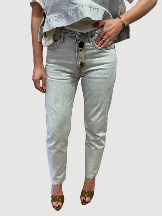 VICOLO - Jeans Zoe grigio con dettaglio bottoni gioiello