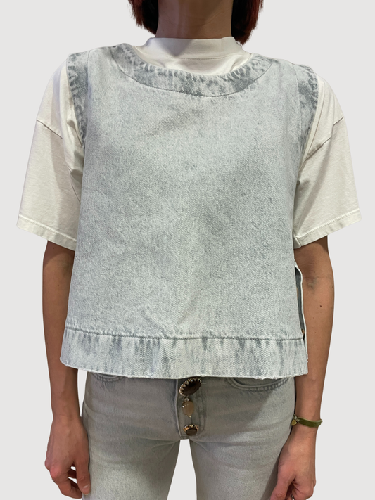 VICOLO - Gilet in denim grigio con spacchi laterali con dettaglio gioielli