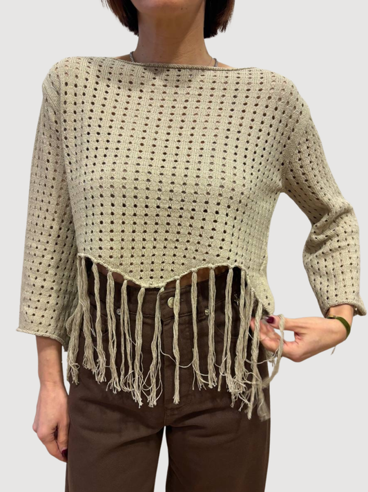 KONTATTO - Maglia barca beige a rete con frange