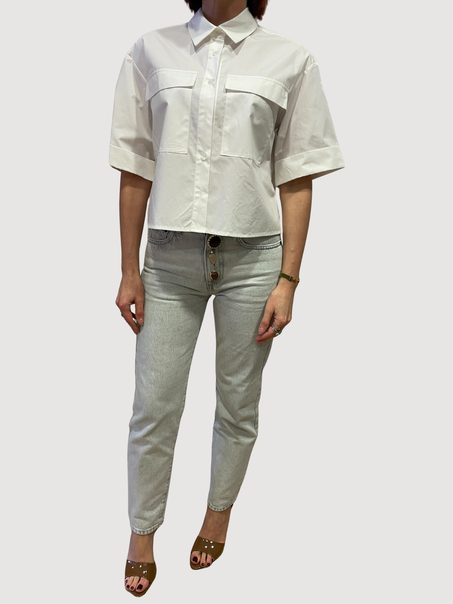 KAOS - Camicia bianca in cotone a mezza manica a scatoletta