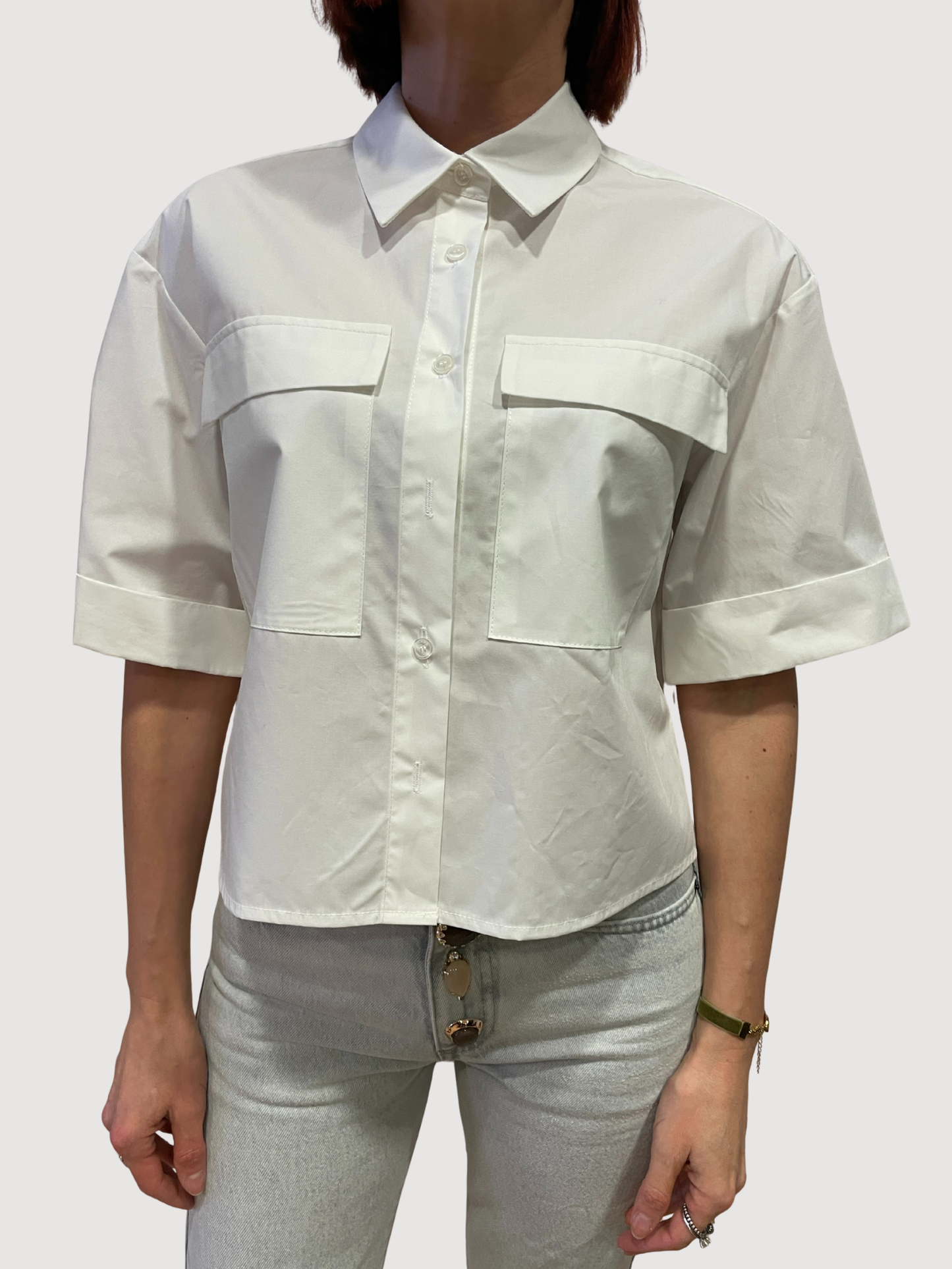 KAOS - Camicia bianca in cotone a mezza manica a scatoletta