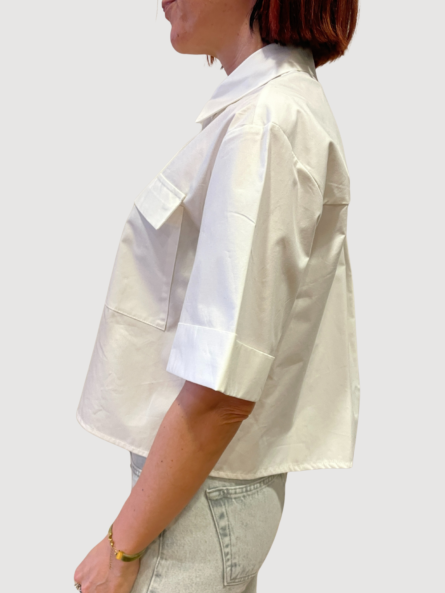 KAOS - Camicia bianca in cotone a mezza manica a scatoletta