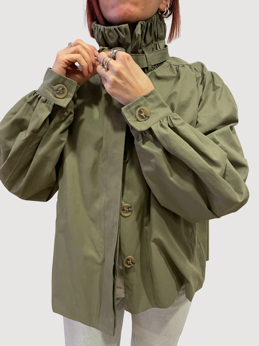 SOUVENIR - Trench effetto bomber verde salvia con colletto arricciato