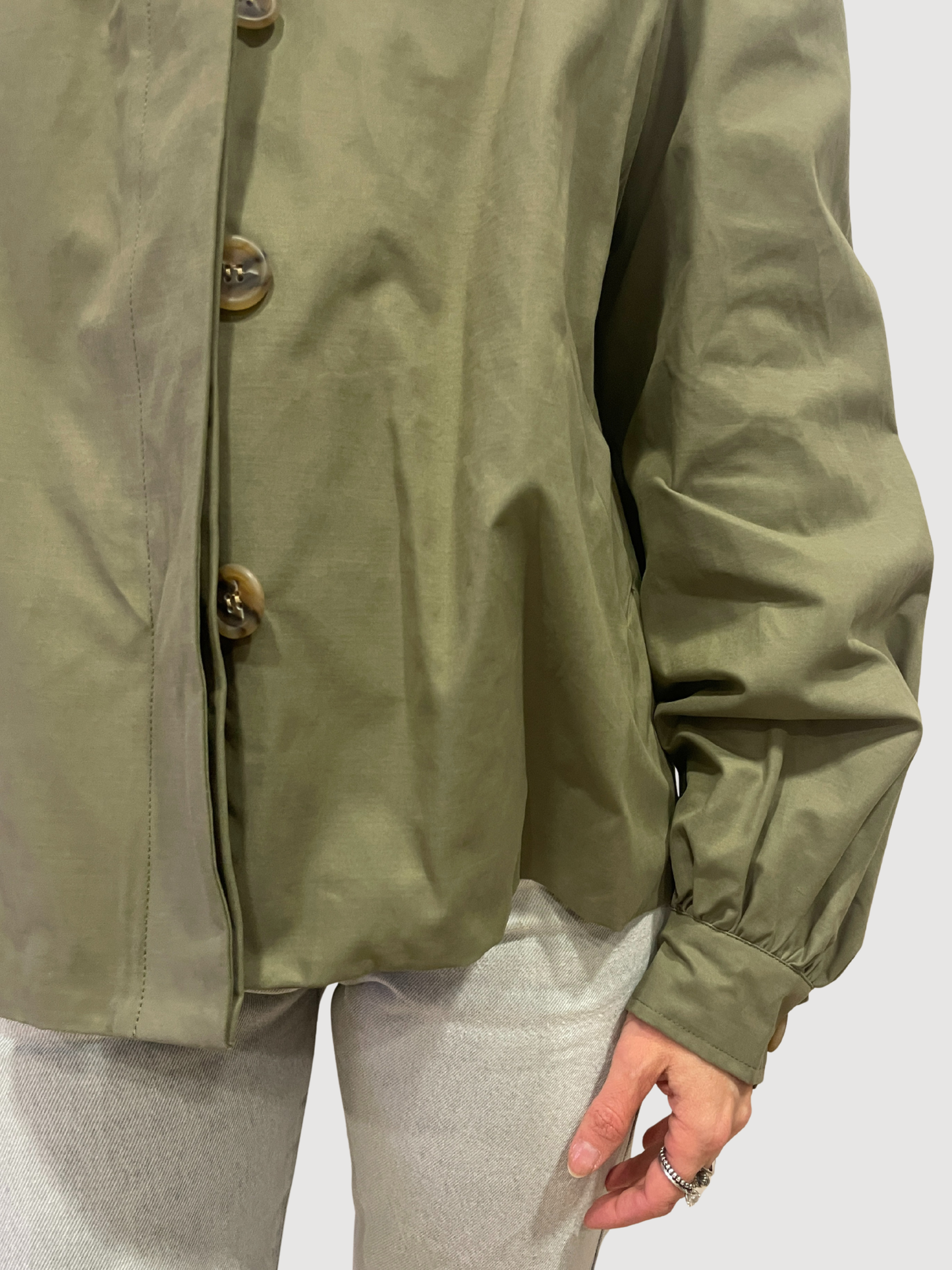 SOUVENIR - Trench effetto bomber verde salvia con colletto arricciato