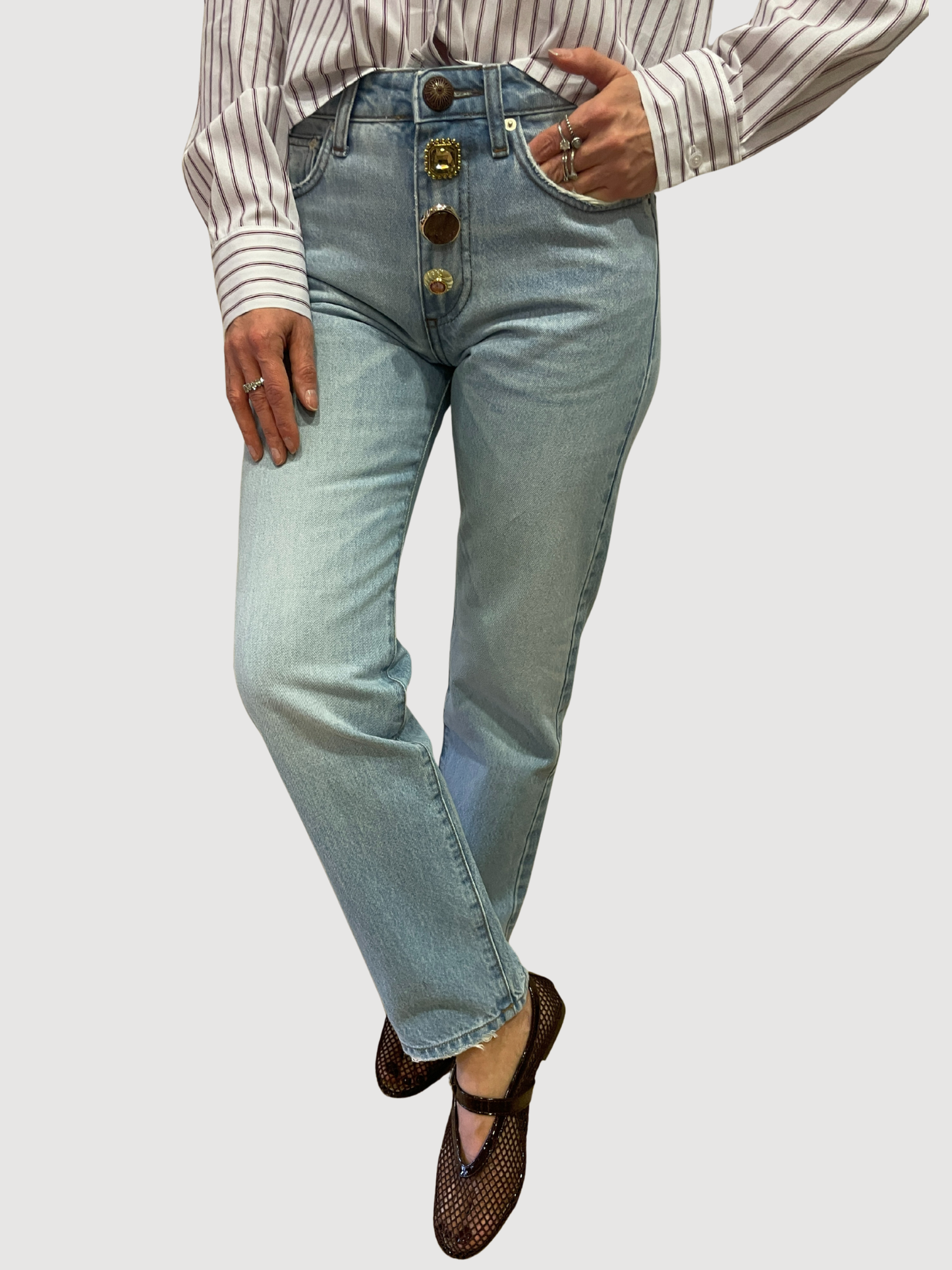 VICOLO - Jeans Zoe in denim con dettaglio bottoni gioiello