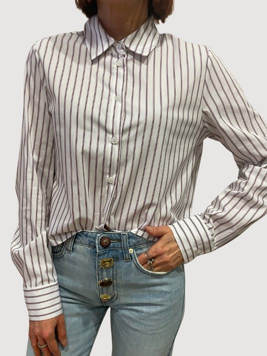 KAOS - Camicia in cotone a scatoletta a righe fondente