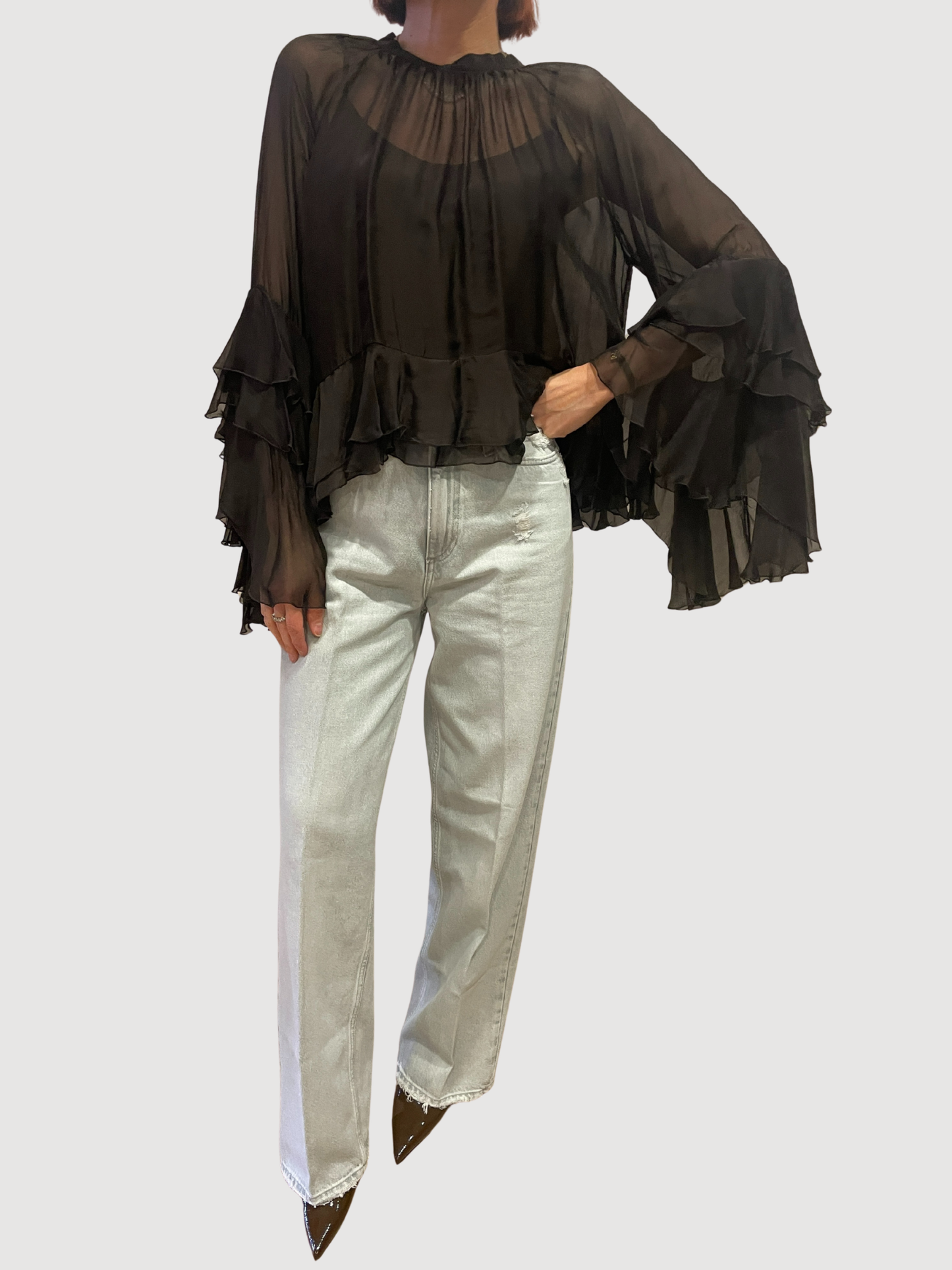 KAOS - Camicia testa moro arricciata con top e volant