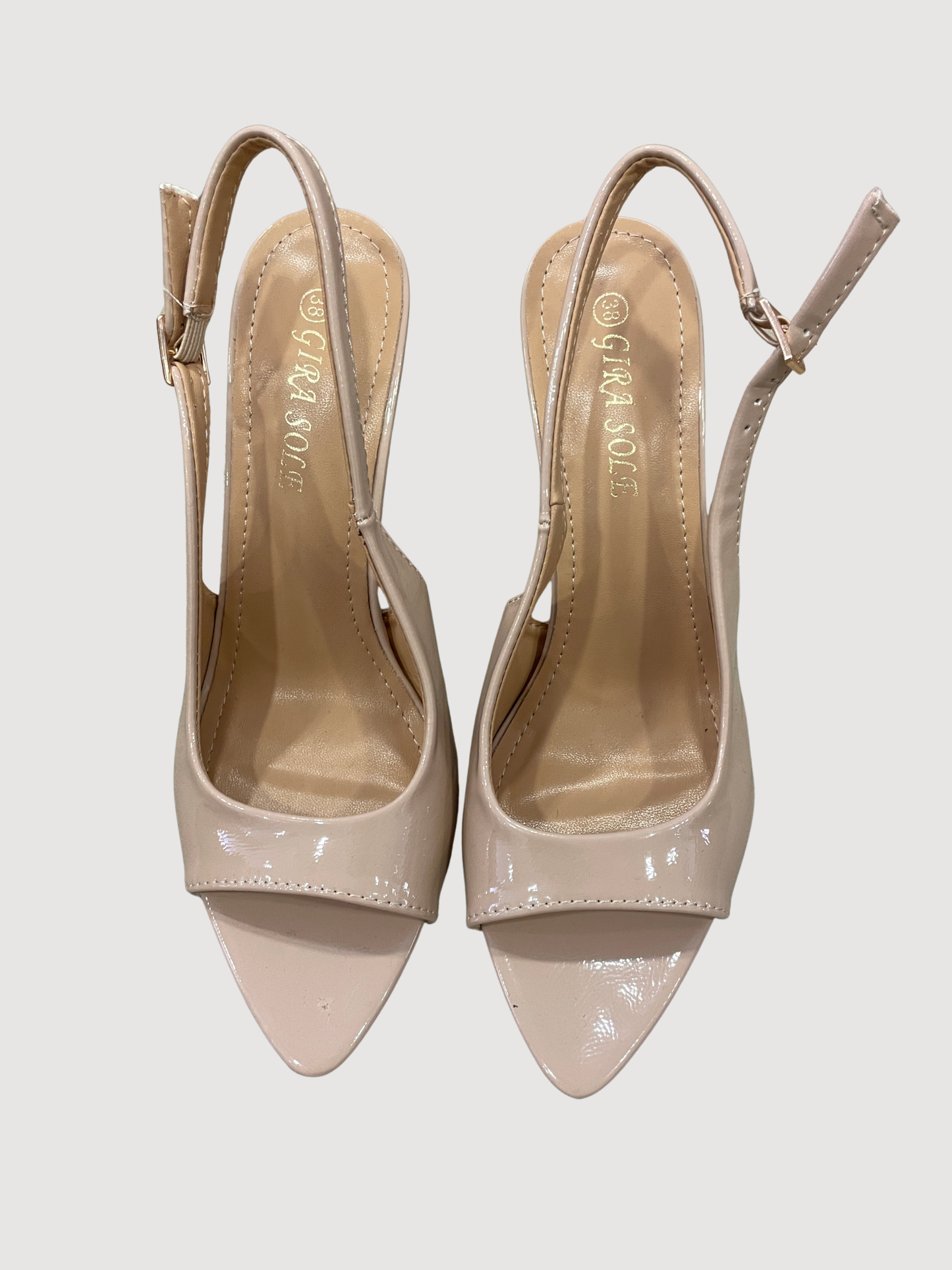 Sandalo in ecopelle verniciata con tacco color khaki