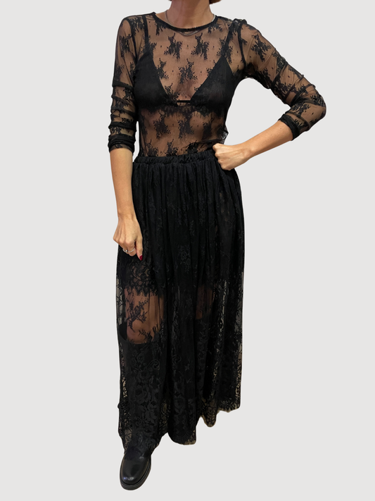 HAVEONE - Camicia in pizzo nera con bralette effetto trasparenza