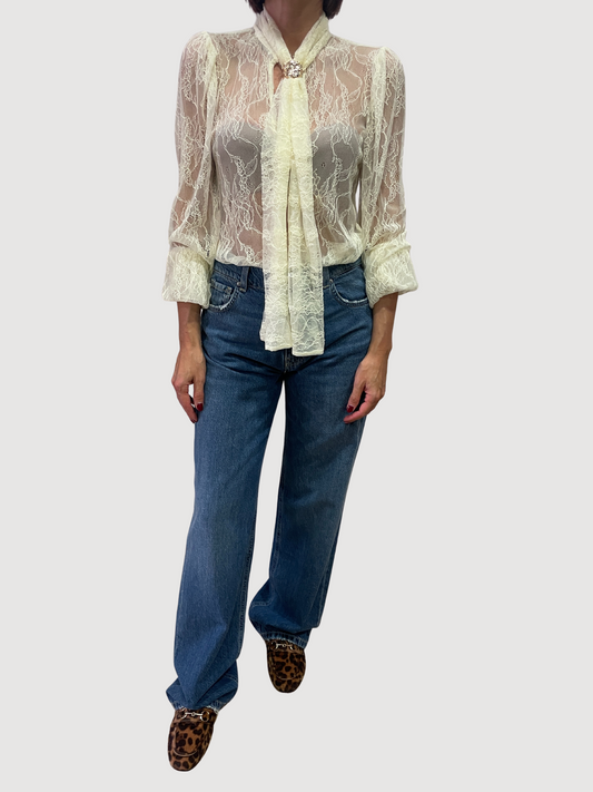 HAVEONE - Camicia burro in pizzo con dettaglio gioiello rimovibile