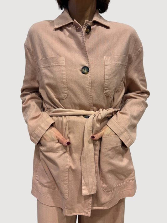 MEME ROAD - Giacca in denim nude con bottoni e cintura