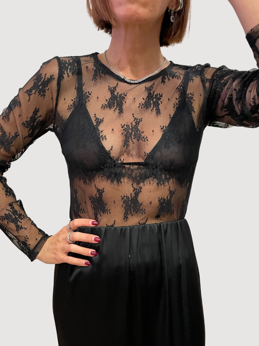 HAVEONE - Camicia in pizzo nera con bralette effetto trasparenza