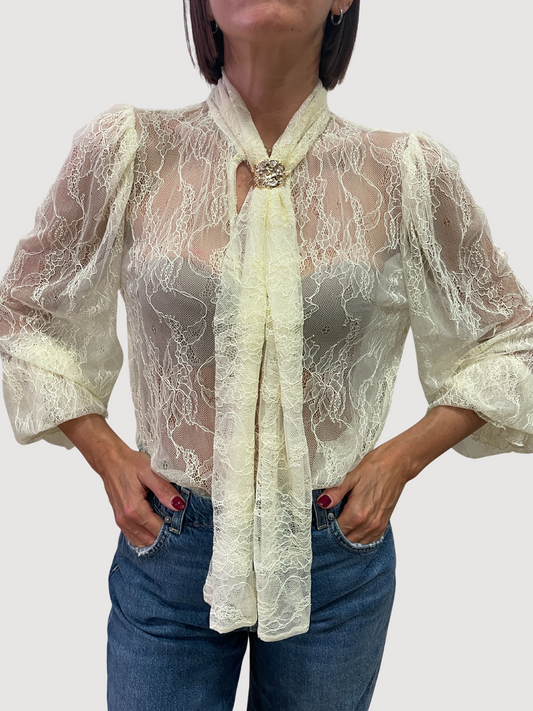 HAVEONE - Camicia burro in pizzo con dettaglio gioiello rimovibile