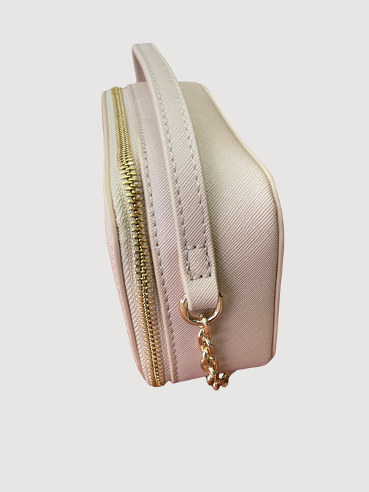 Borsa in ecopelle beige a mano con tracolla oro