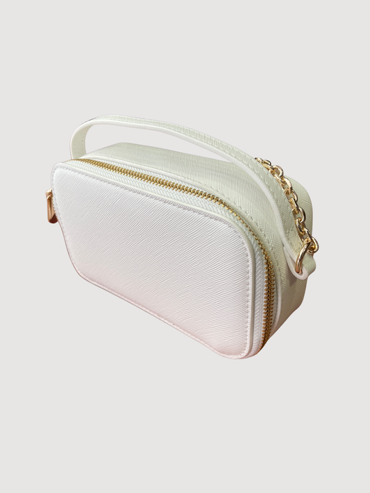 Borsa in ecopelle bianca a mano con tracolla oro