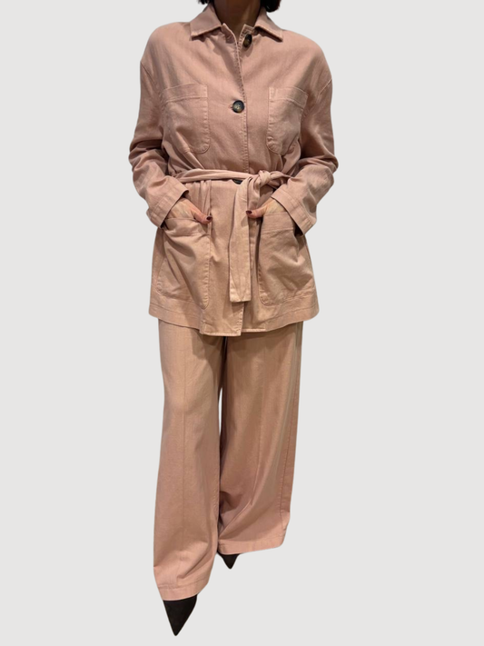 MEME ROAD - Giacca in denim nude con bottoni e cintura