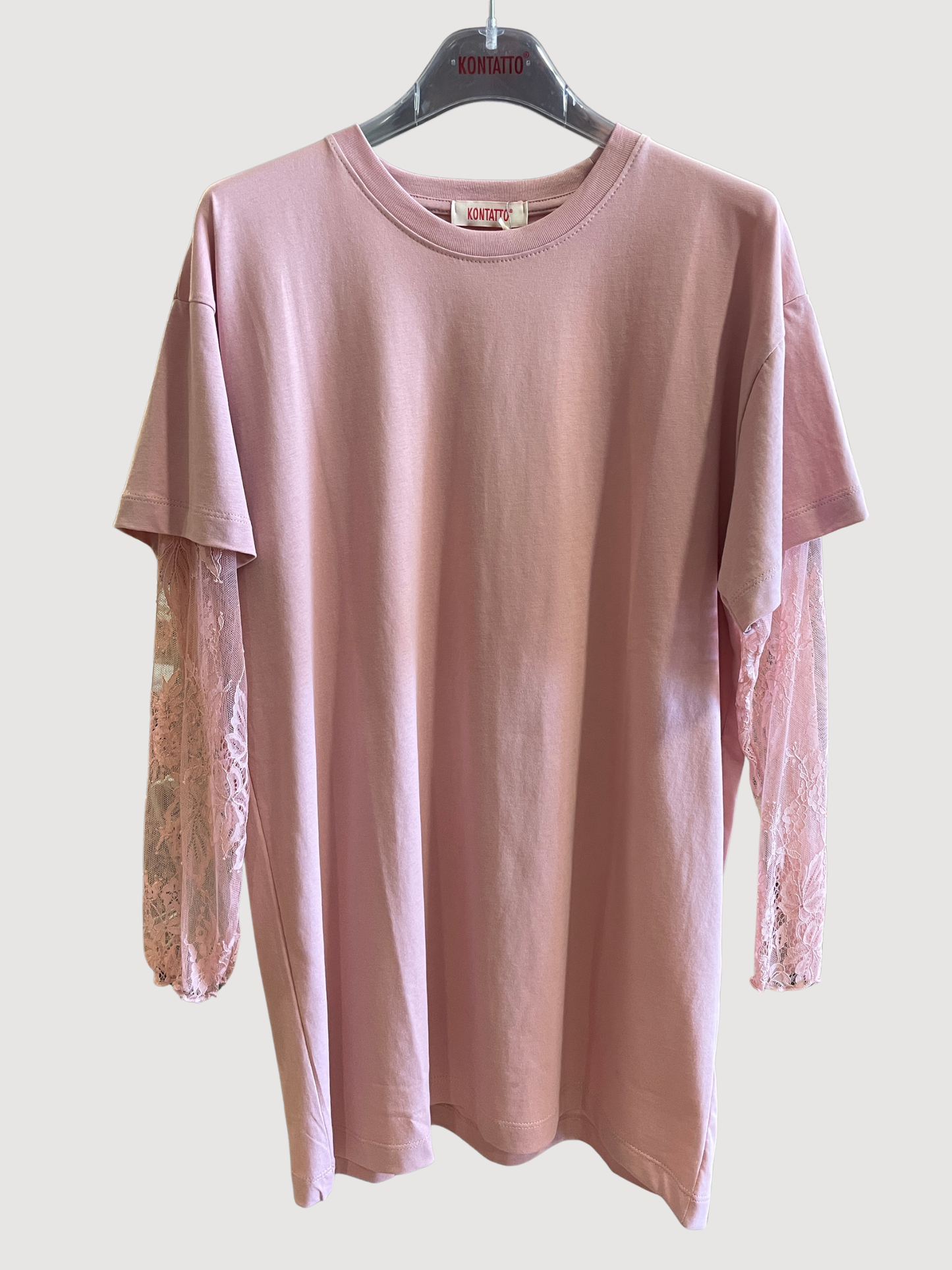 HAVEONE - T-shirt over in cotone con dettaglio maniche in pizzo - più colori