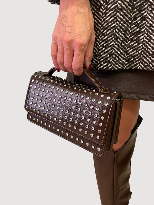 Borsa in ecopelle a mano con strass - più colori