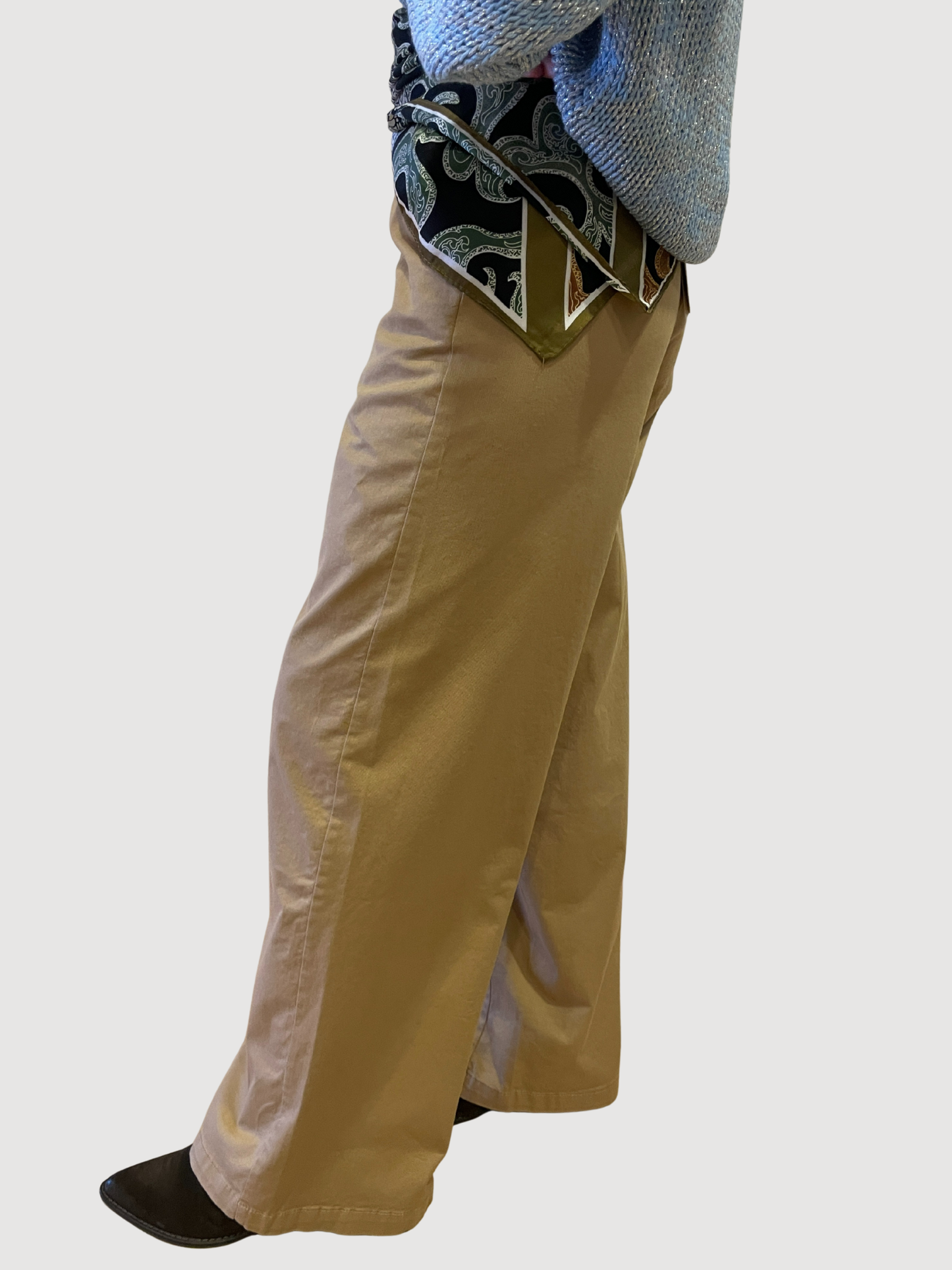 KONTATTO - Pantalone chino avana in cotone a palazzo