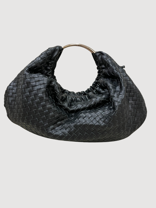 Borsa in ecopelle nera intrecciata con manici