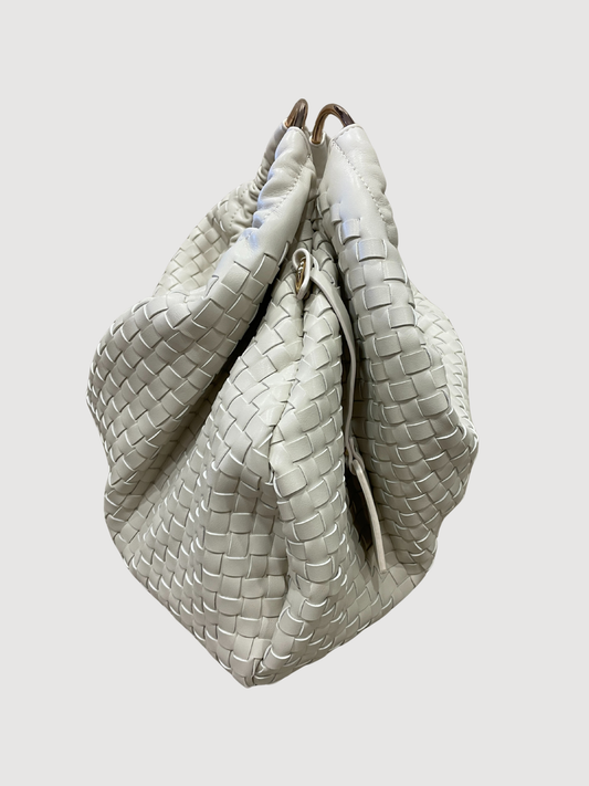 Borsa in ecopelle bianca intrecciata con manici