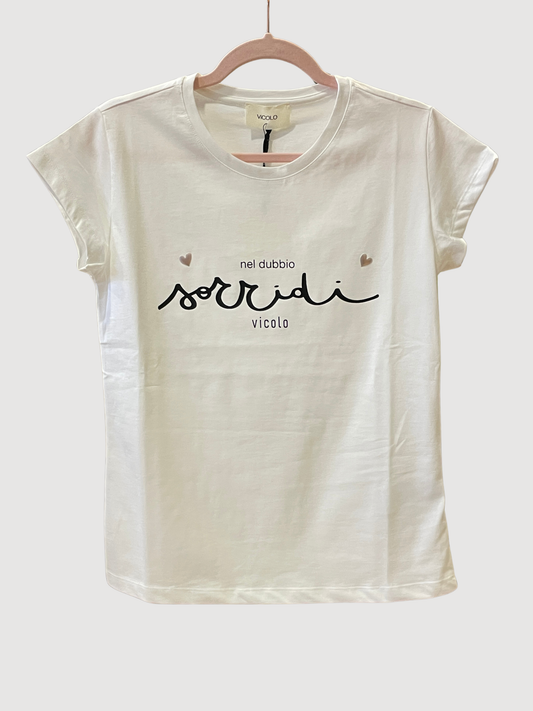 VICOLO - T-shirt in figura con stampa "sorridi" e cuori