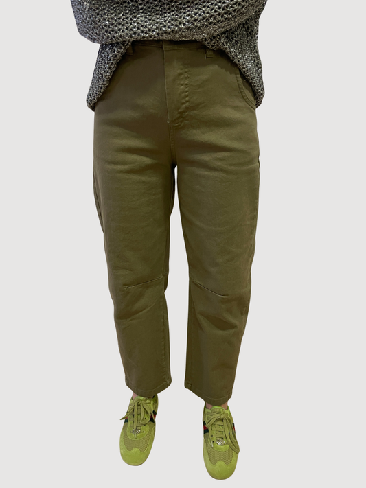KONTATTO - Pantalone barrel color verde militare in cotone