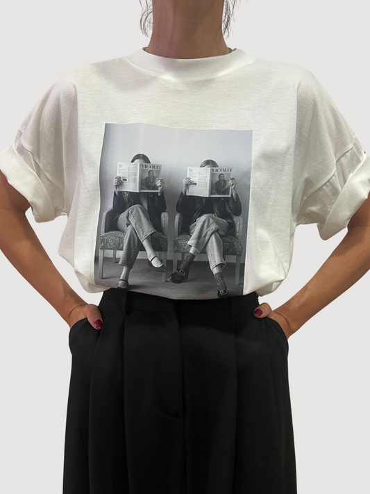 VICOLO - T-shirt burro over con stampa vogue